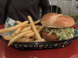 Came back and had the vegan chicken patty on a burger. So good!  at Bisbee Badassery  in Bisbee