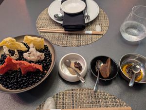 Welcome snacks (it's usually shrimp crackers but they made us vegan rice papers instead) at Yama Asian Eatery  in Franschhoek