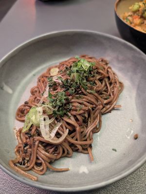 Garlic soy noodles (soba noodles instead of egg noodles) at Yama Asian Eatery  in Franschhoek