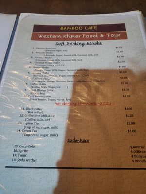 Menu at Bamboo Cafe in Senmonorom