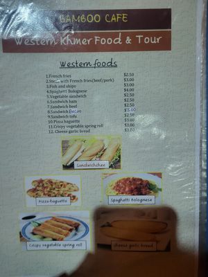 Menu at Bamboo Cafe in Senmonorom