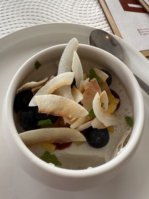 Vegan panna cotta with coconut milkk  at Mesa Cultural in Vila Baleira