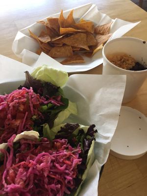 A full order with a side of chips. Filling! at Farmer and The Cook Cafe in Ojai