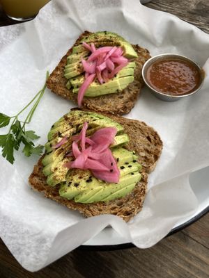 Vegan Avocado Toast (option to add chickpeas if you want)  at Farmer and The Cook Cafe in Ojai