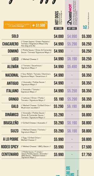 Hot dog options  at SCL - Dominó - T1 in Santiago