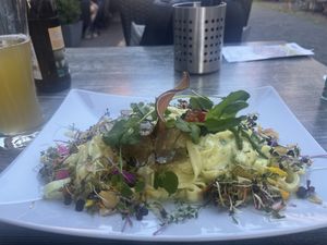 Tagliatelle with sprouts, truffles and vegan caviar  at Petersilchen in Xanten