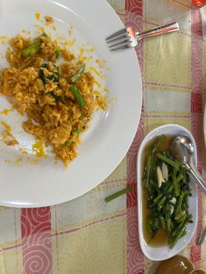 Spicy tofu fried rice and morning glory. The fried rice is very spicy and also my favourite thing here. (It was so good I almost forgot to take a picture) at Genuine Thai Food in Phuket