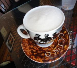 Almond milk steamer with a flavor shot :-) at Espresso Yourself Cafe in Newport