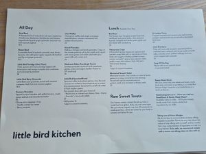Menu Sept 2022 at Little Bird Kitchen in Auckland