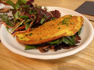 chickpea omlet with greens at Little Bird Kitchen in Auckland