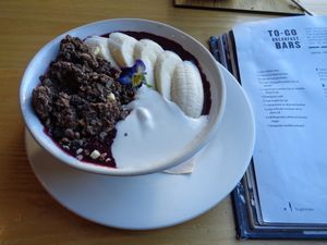 acai bowl with cacao granola at Little Bird Kitchen in Auckland