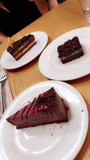 raspberry chocolate cake, brownie, triple layer chocolate cake at Little Bird Kitchen in Auckland