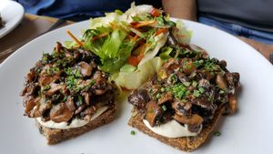 Sprouted bread mushrooms at Little Bird Kitchen in Auckland