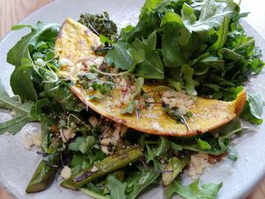 Asparagus Chickpea Omelette at Little Bird Kitchen in Auckland