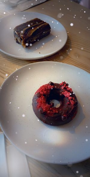 Donut and a banana Caramel slice at Little Bird Kitchen in Auckland