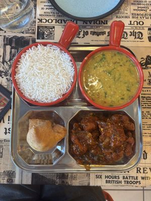 rice, dal, samosa, gobi manchurian  at Mirchi - Indian Street Food in Winter Garden