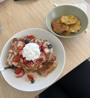 Carrot French toast and tostones   at VGarden Caffé in Luquillo