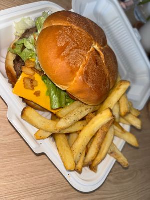 Bean patty burger and chips   at VGarden Caffé in Luquillo