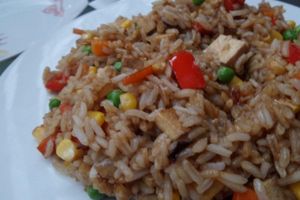 Tofu Stir-Fry with Fried Rice at Doobie's Vegan Bar in Haifa