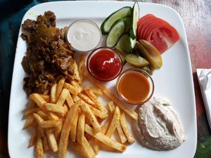 Veg shwarma plate. With pita (Not pictured) at Doobie's Vegan Bar in Haifa