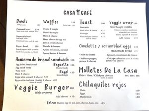 Food menu  at Casa del Café in Huatulco