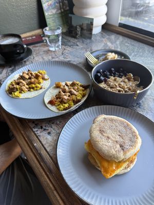 breakfast tacos, overnight oats, sando  at Witness Coffee Roasters in Eureka