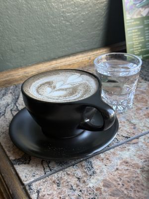 hojicha latte with oat  at Witness Coffee Roasters in Eureka