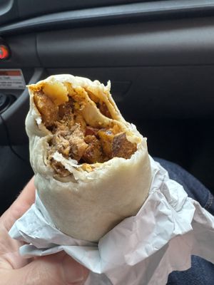 Breakfast burrito interiorr  at Witness Coffee Roasters in Eureka