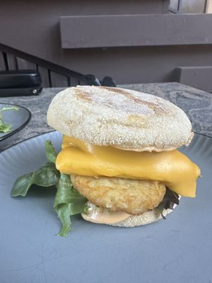 Close up of delicious breakfast sando  at Witness Coffee Roasters in Eureka