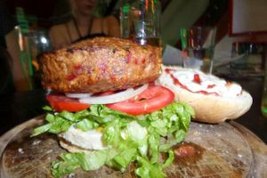 'Happy', a 12.5 oz (350 gr) stuffed burger. at Green Shack in Tel Aviv