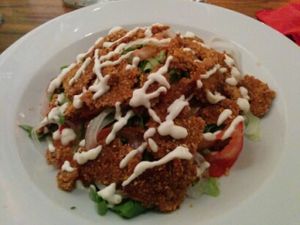 Salad with vegan schnitzel at Green Shack in Tel Aviv