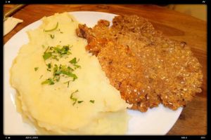 Schnitzel with mashed potatoes at Green Shack in Tel Aviv