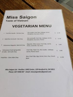 Vegetarian menu @ Miss Saigon at Miss Saigon in Christchurch