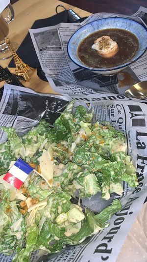 Caesar salad and french onion soup. So yummy   at La Vie Vegan in Saint Charles