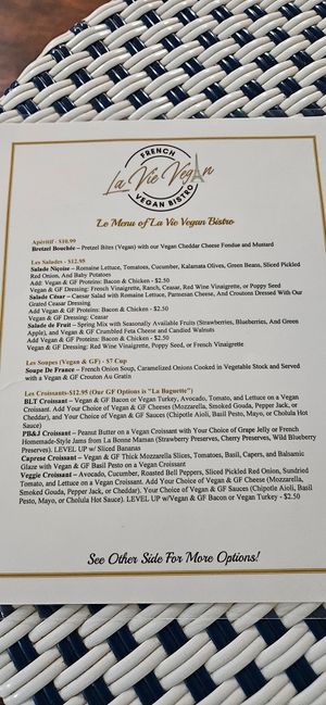 Menu (April 2026) at La Vie French Café in Saint Charles
