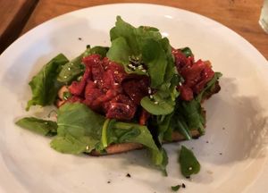 Bruschetta like appetizer  at Bio Solo Organico in Buenos Aires