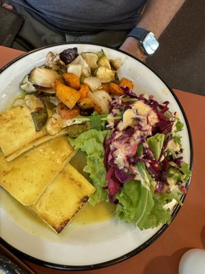 Mustard tofu with roast veggies and salad  at Bio Solo Organico in Buenos Aires