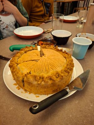 The pie was served whole for groups of customers to slice according to their appetite size. at Cath's Cornish Kitchen - Maybe closed in Redruth