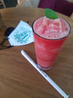 Watermelon shake (compostable straw) at May and Mark Restaurant in Krabi