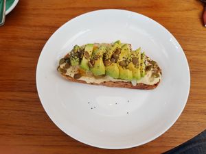 Avocado hummus toast (divine) at May and Mark Restaurant in Krabi