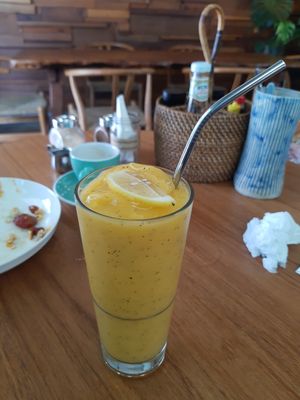 Mango passionfruit shake (great!) at May and Mark Restaurant in Krabi