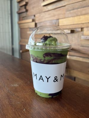 Matcha & Purple Sweet Potato blend with Oat milk (ask them not to add creamer and condensed milk)  at May and Mark Restaurant in Krabi