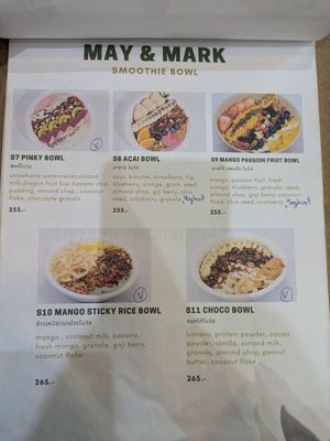 All options with V are vegan at May and Mark Restaurant in Krabi