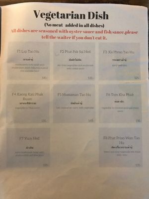 Vegetarian menu, they've a separate vegan menu too at May and Mark Restaurant in Krabi