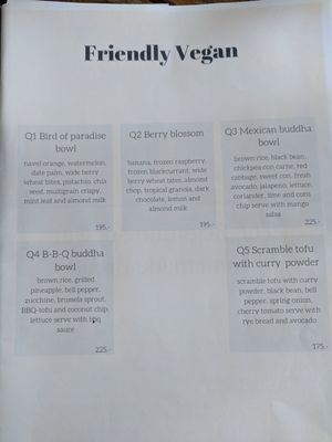 Vegan menu at May and Mark Restaurant in Krabi