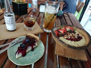 Blueberry-cake and a yoghurt bowl at May and Mark Restaurant in Krabi