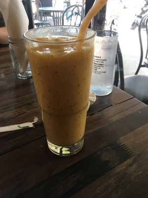 Mango and passion fruit smoothie at May and Mark Restaurant in Krabi