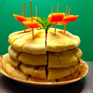 4 layers vegetarian stuffed focaccia at Lazagne in Amsterdam