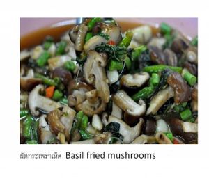 Basil fried mushrooms at Ram Poeng Vegetarian in Chiang Mai