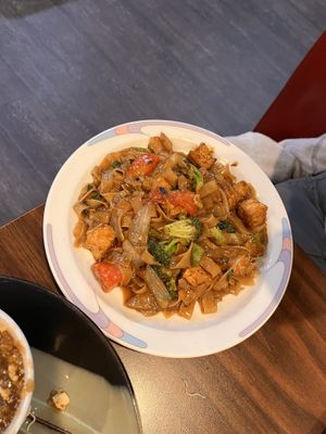 Stir fry with tofu and wide noodles   at Chopstix  in Statesville